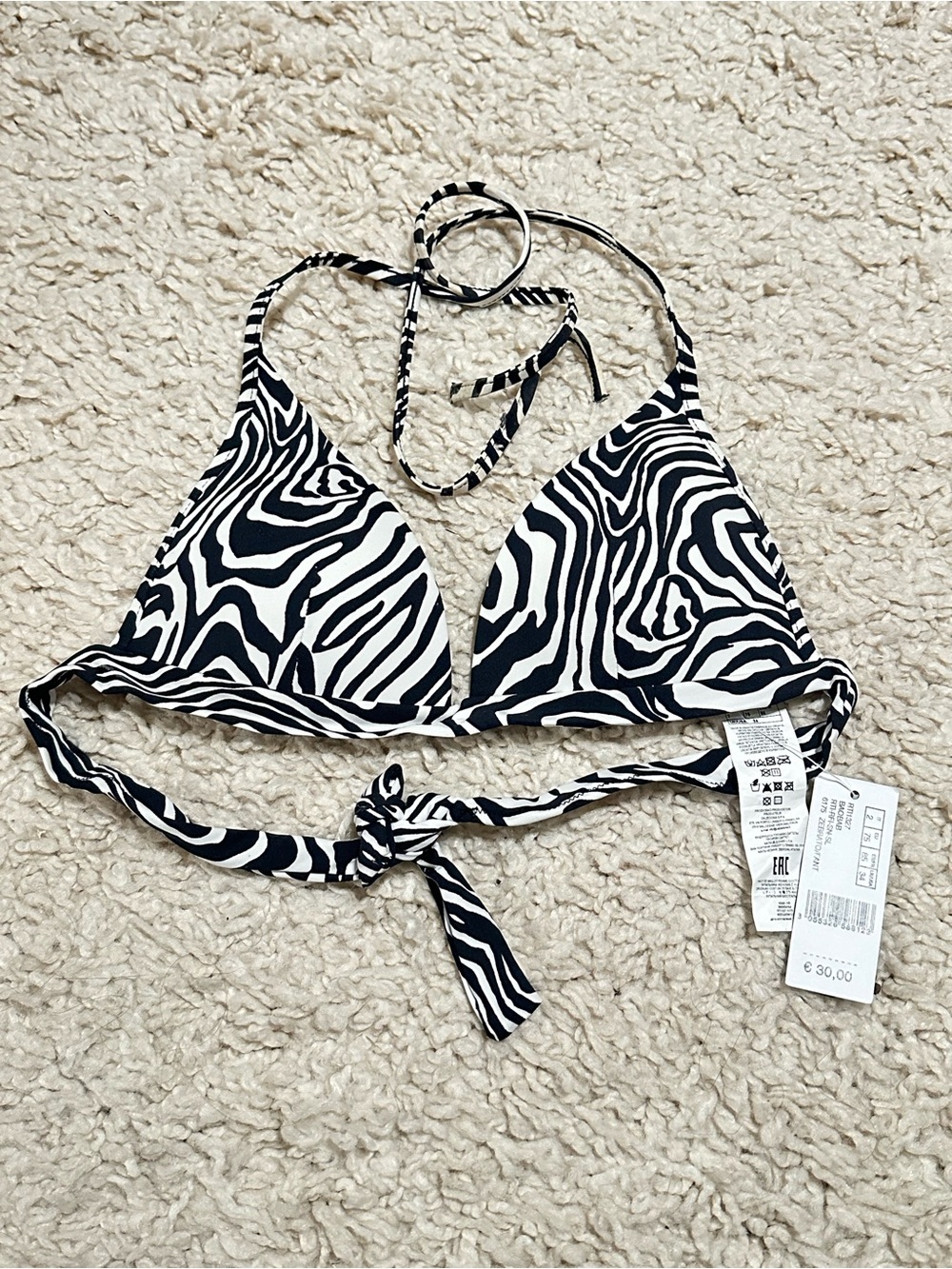 NWT Zebra Black & White Bikini Top